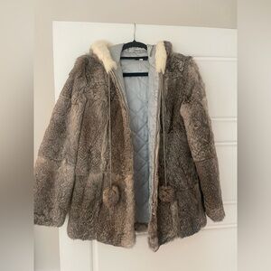 Women's Gray Natural Rabbit Fur Coat w/ Hood